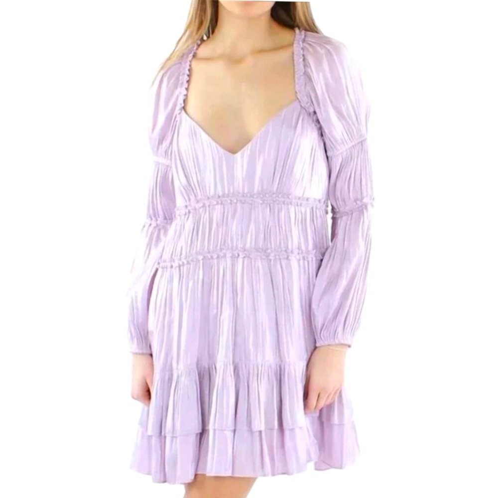 NWT Cinq a Sept $395 MSRP Iris Purple Long Sleeve Tammy Dress with V-Neckline 6